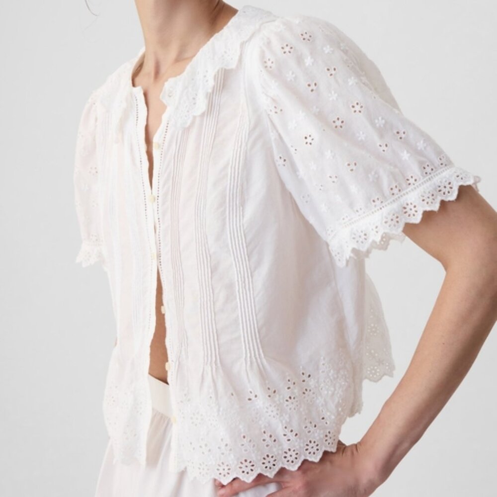 Gap x Doen Cropped Eyelet Shirt - White Large